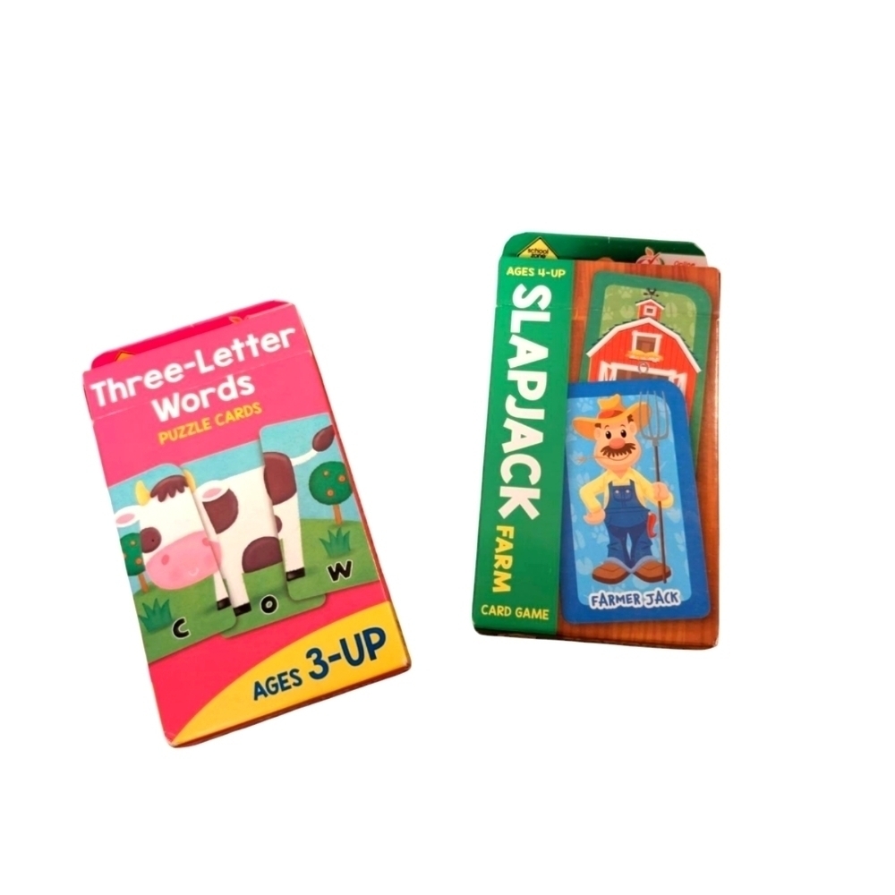 School Zone Slapjack Farm Card Game and Three-Letter Words Puzzle Cards Age 4+